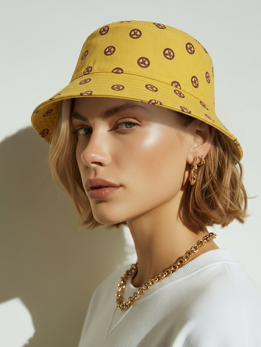 EUC Urban Outfitters Yellow Peace Sign Bucket
Hat Festival Boho
Summer Sun Hat